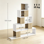 Étagère de rangement, bibliothèque géométrique à 5 niveaux, pour bureau, salon, chambre, blanc et bois naturel