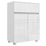 Meuble de rangement pour salle de bain sur pied placard 2 portes 1 tiroir, étagère régable, blanc laqué