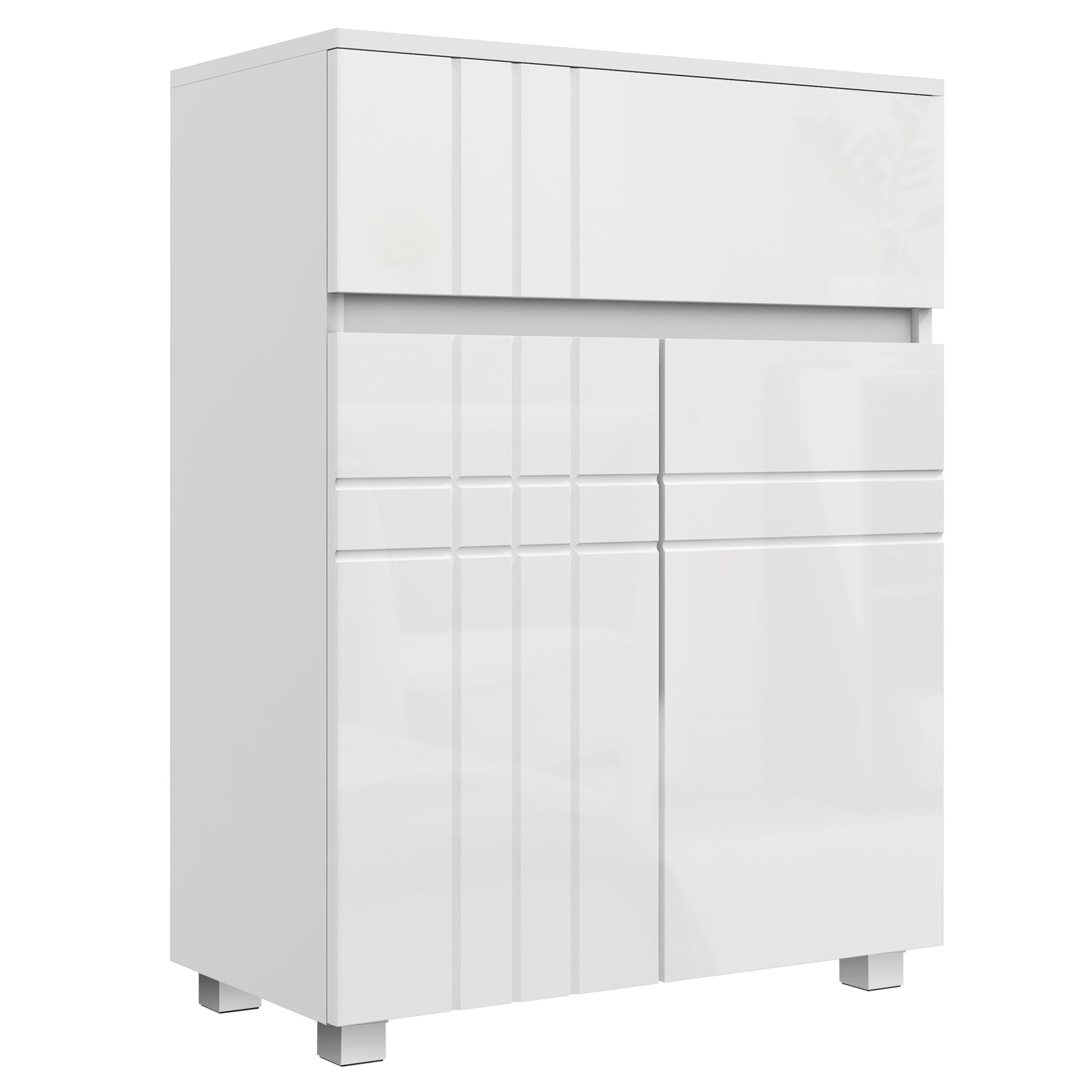 Meuble de rangement pour salle de bain sur pied placard 2 portes 1 tiroir, étagère régable, blanc laqué