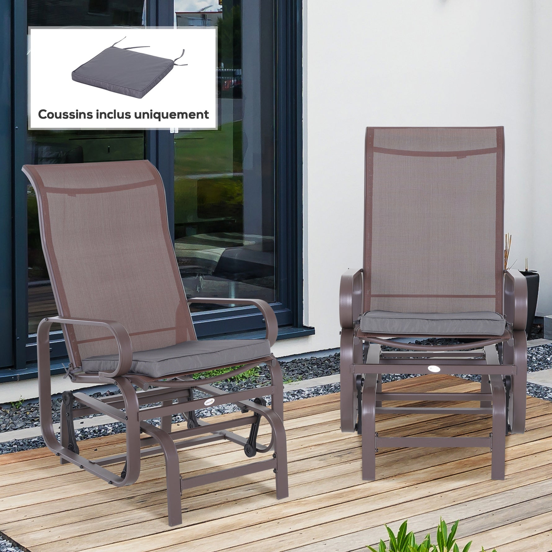 Lot de 2 Coussins de chaise de jardin Coussin chaise extérieur Coussins d'assise déhoussables Rembourrage 5 cm Tissu Polyester dim. 45L x 45l cm Gris foncé