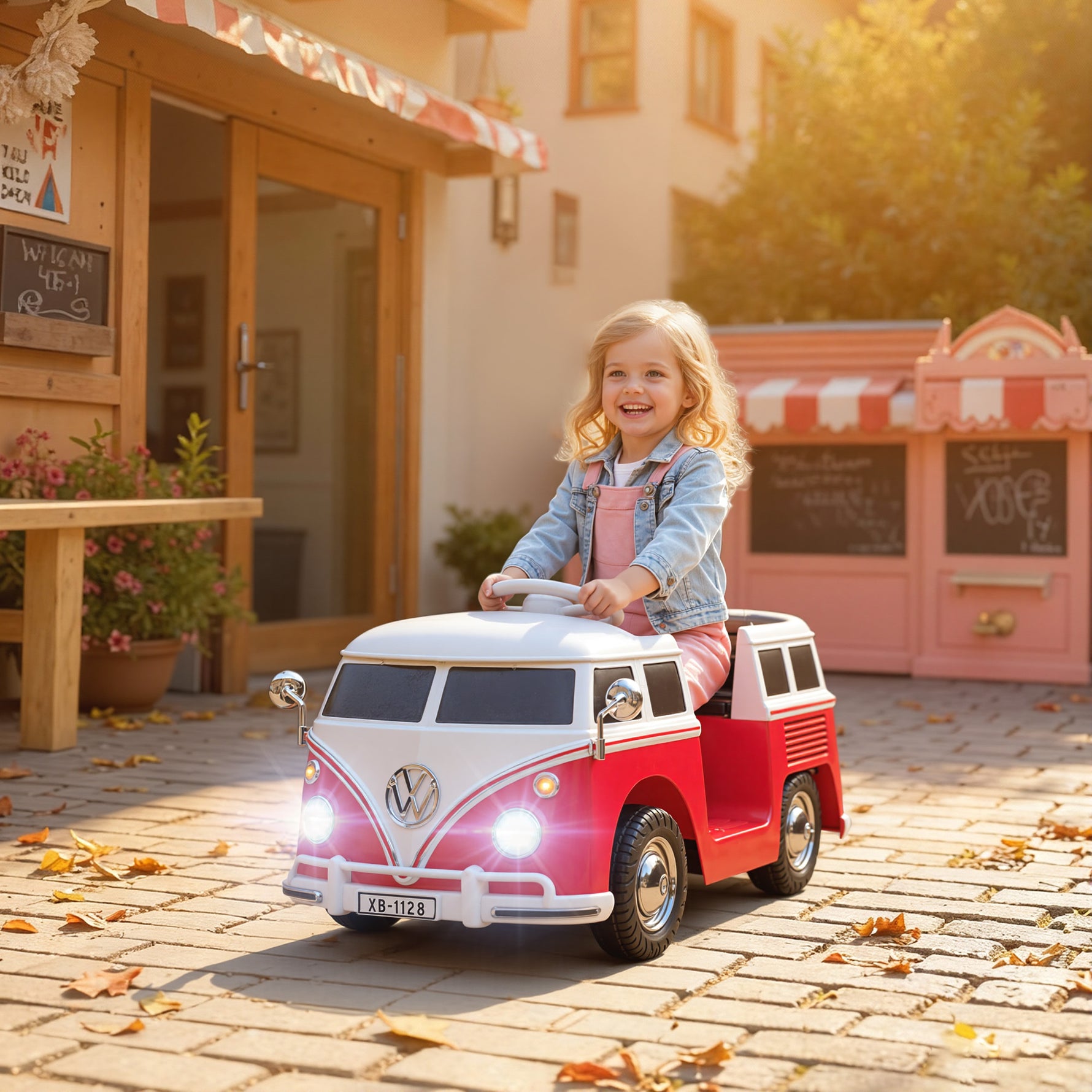 Voiture électrique enfant Volkswagen T1 sous licence officielle 12 V avec 2 moteurs démarrage doux 89x49x41,5cm rouge