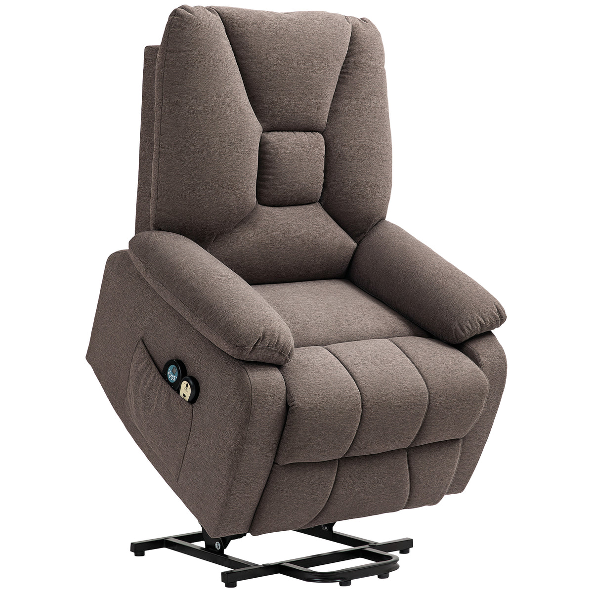 Sillón relax eléctrico reclinable con reposapiés y mando a distancia, tela de poliéster aspecto lino marrón