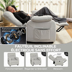 Fauteuil relax électrique fauteuil inclinable port USB repose-pieds poches latérales télécommande 96x90x103cm crème