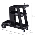 Chariot de soudage mobile à 3 niveaux avec 4 roues, porte-bouteille de gaz et chaînes de sécurité, charge 50 KG, noir