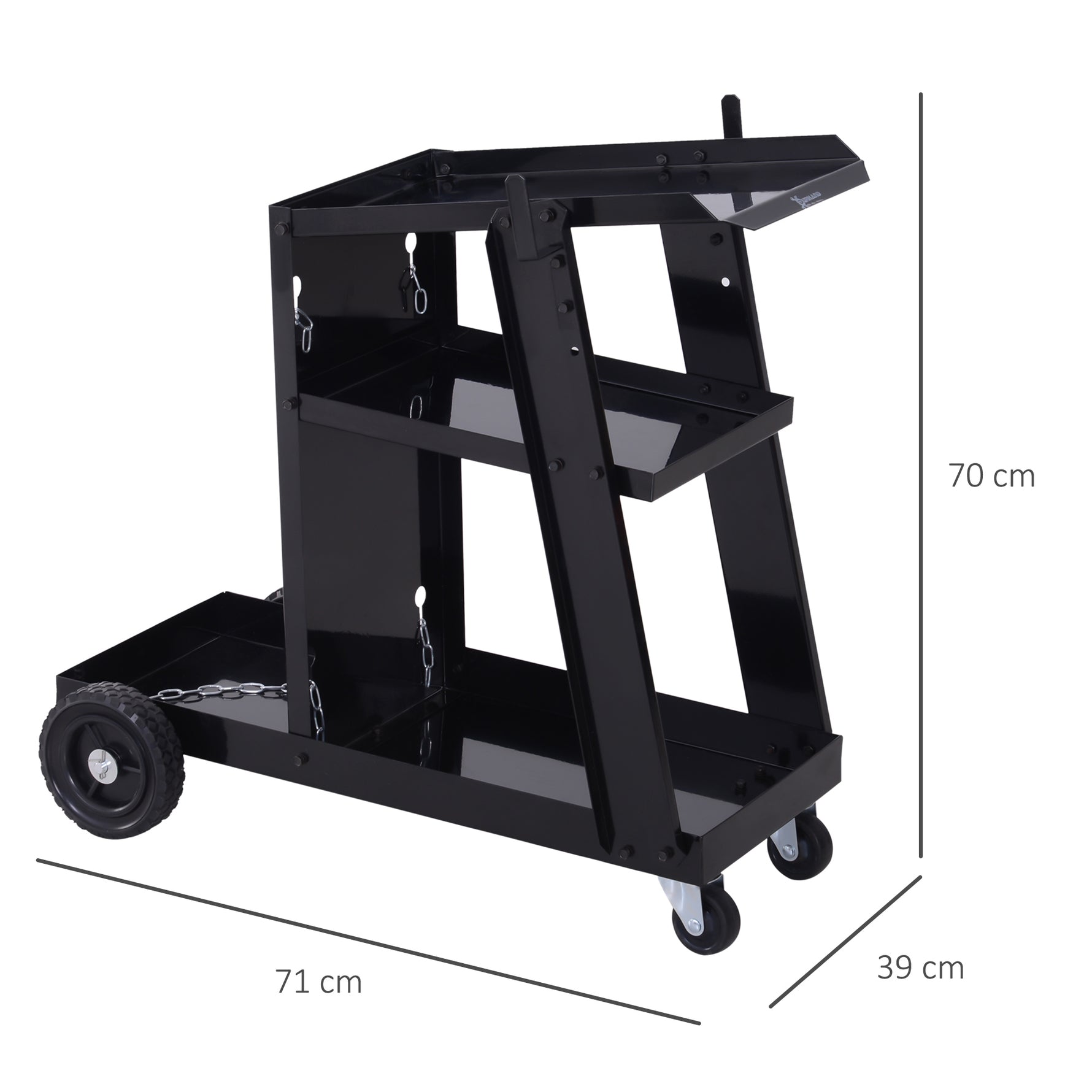 Chariot de soudage mobile à 3 niveaux avec 4 roues, porte-bouteille de gaz et chaînes de sécurité, charge 50 KG, noir