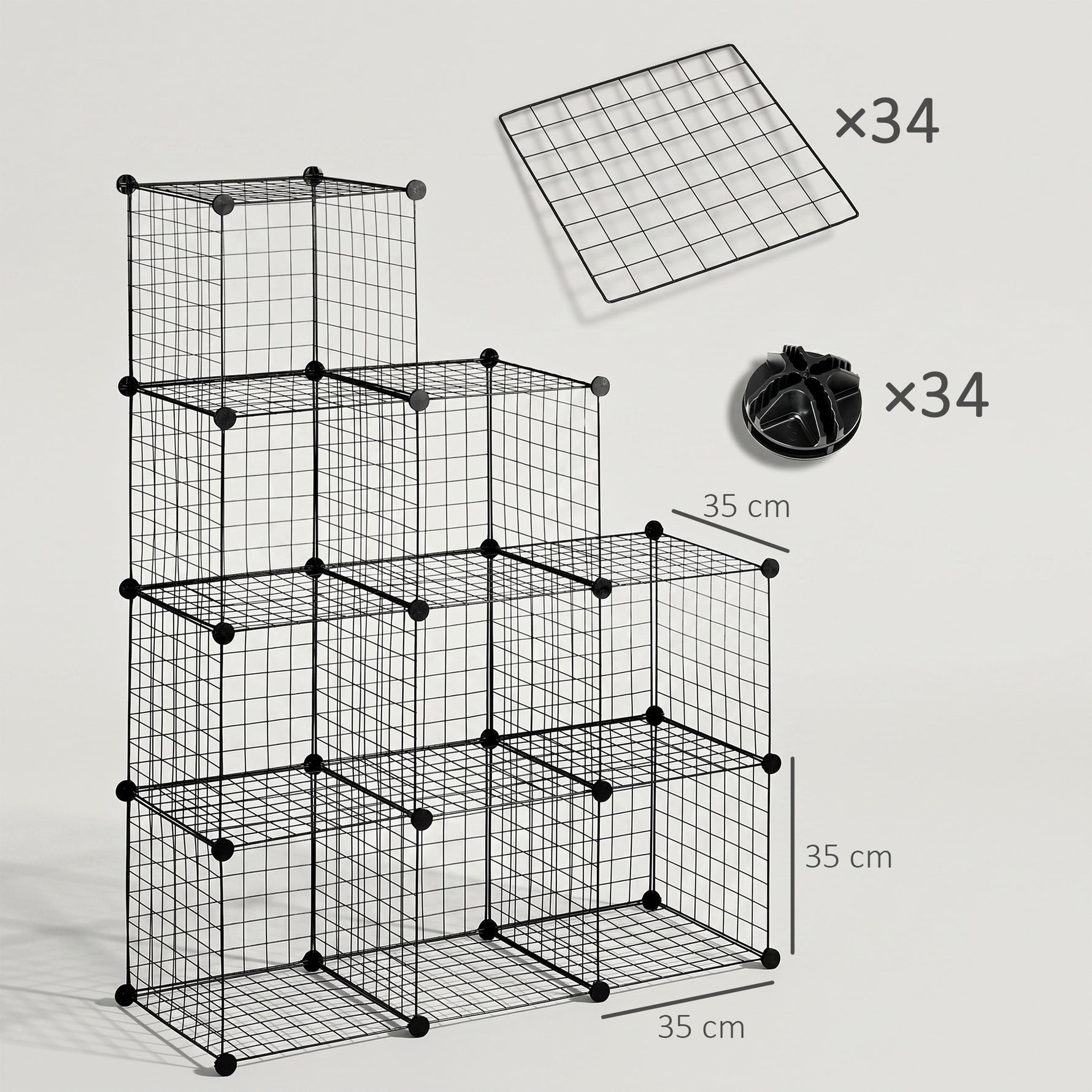 Étagère cube modulable DIY avec 9 compartiments en treillis métallique pour salon, chambre à coucher, noir