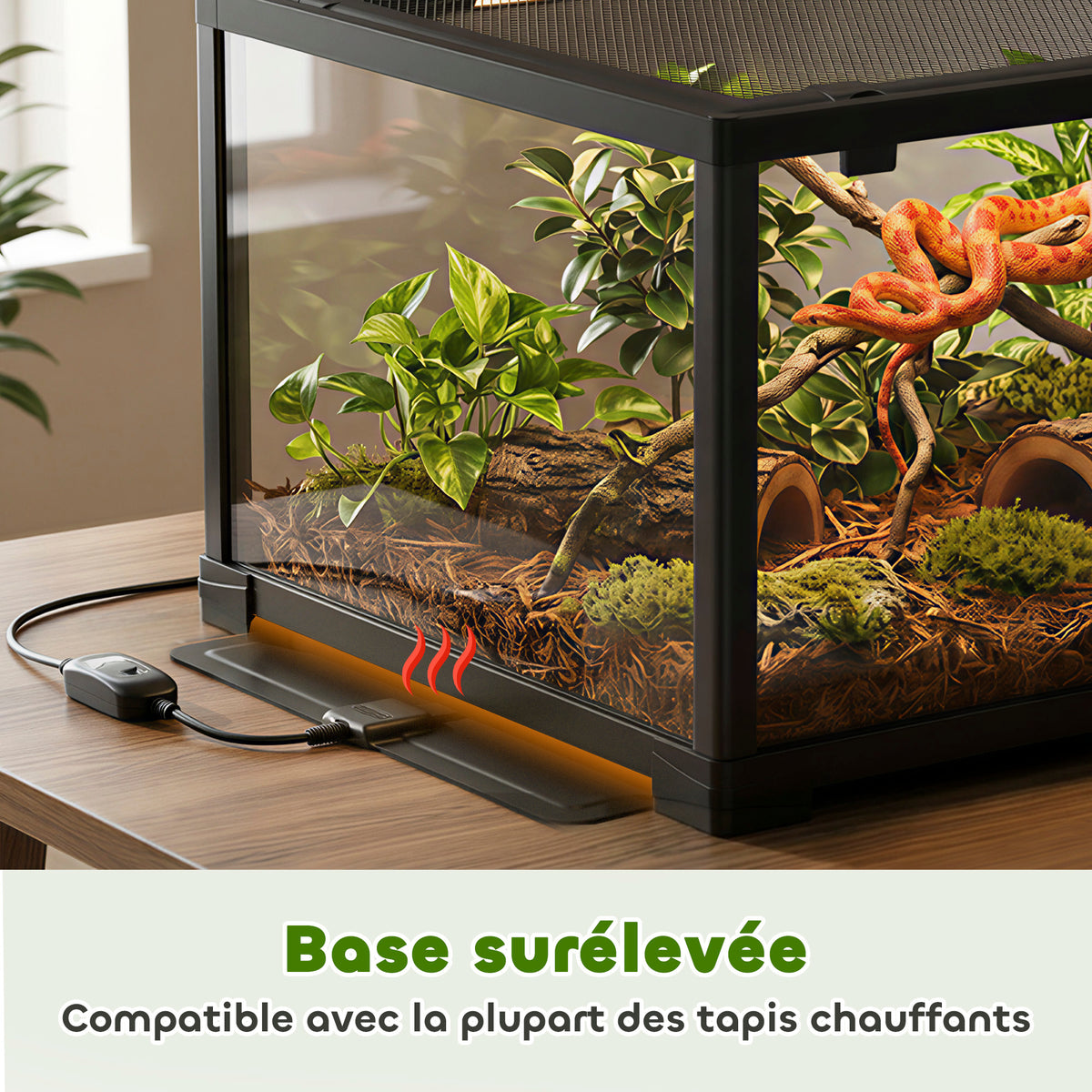 Terrarium en verre pour reptile enclos pour hamster 86 L ventilation supérieure porte coulissante 50,8x30,5x35,6cm noir