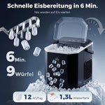 Macchina per il ghiaccio autopulente 9 cubetti in 6-13 minuti con cestello e paletta, 22,2x29,4x29 cm, nero