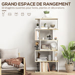 Bibliothèque style scandinave meuble de rangement 5 étagères anti-basculement Charge 25 kg aspect bois & Blanc
