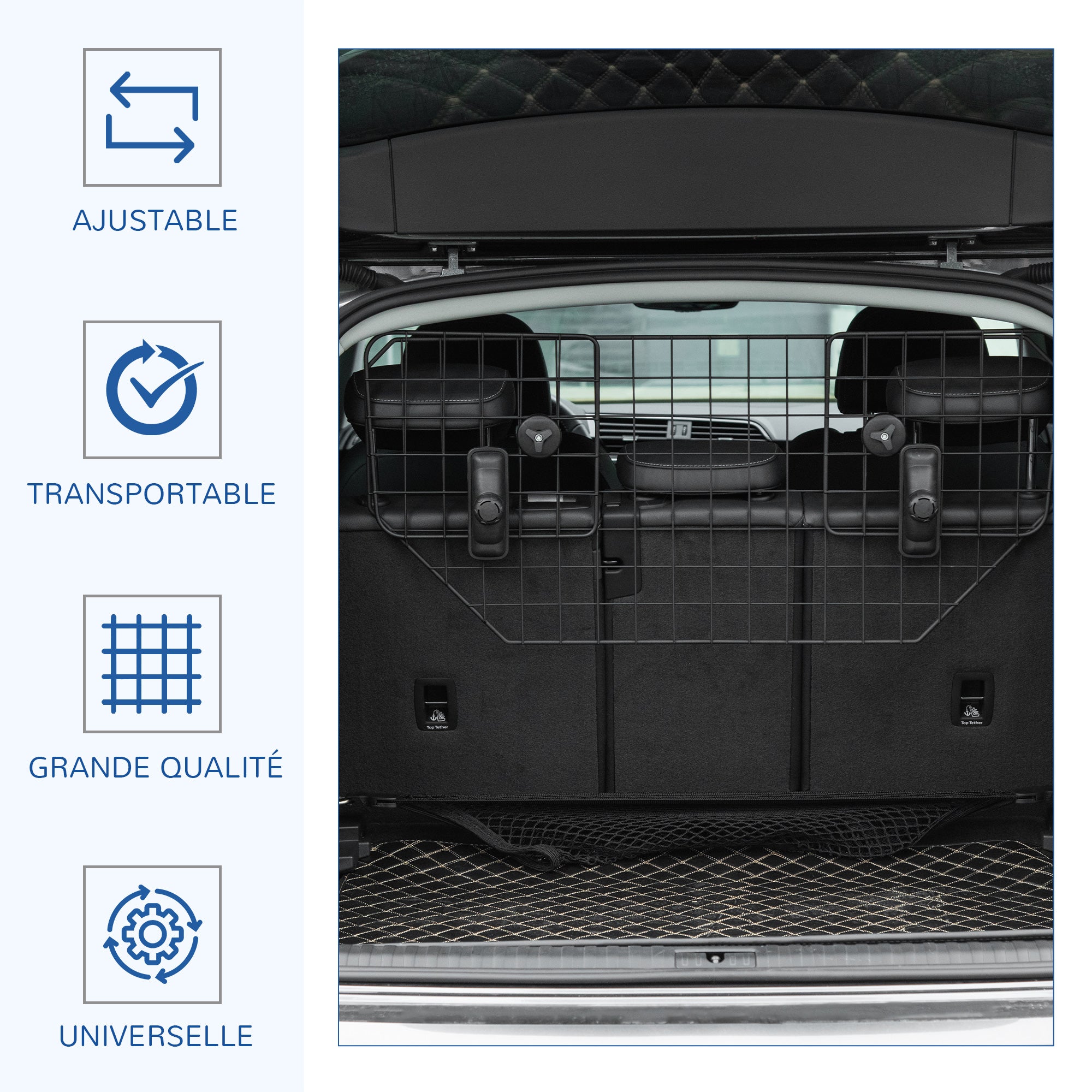 Griglia di protezione universale per cani barriera di sicurezza per auto per cani larghezza regolabile 90-120 cm nero