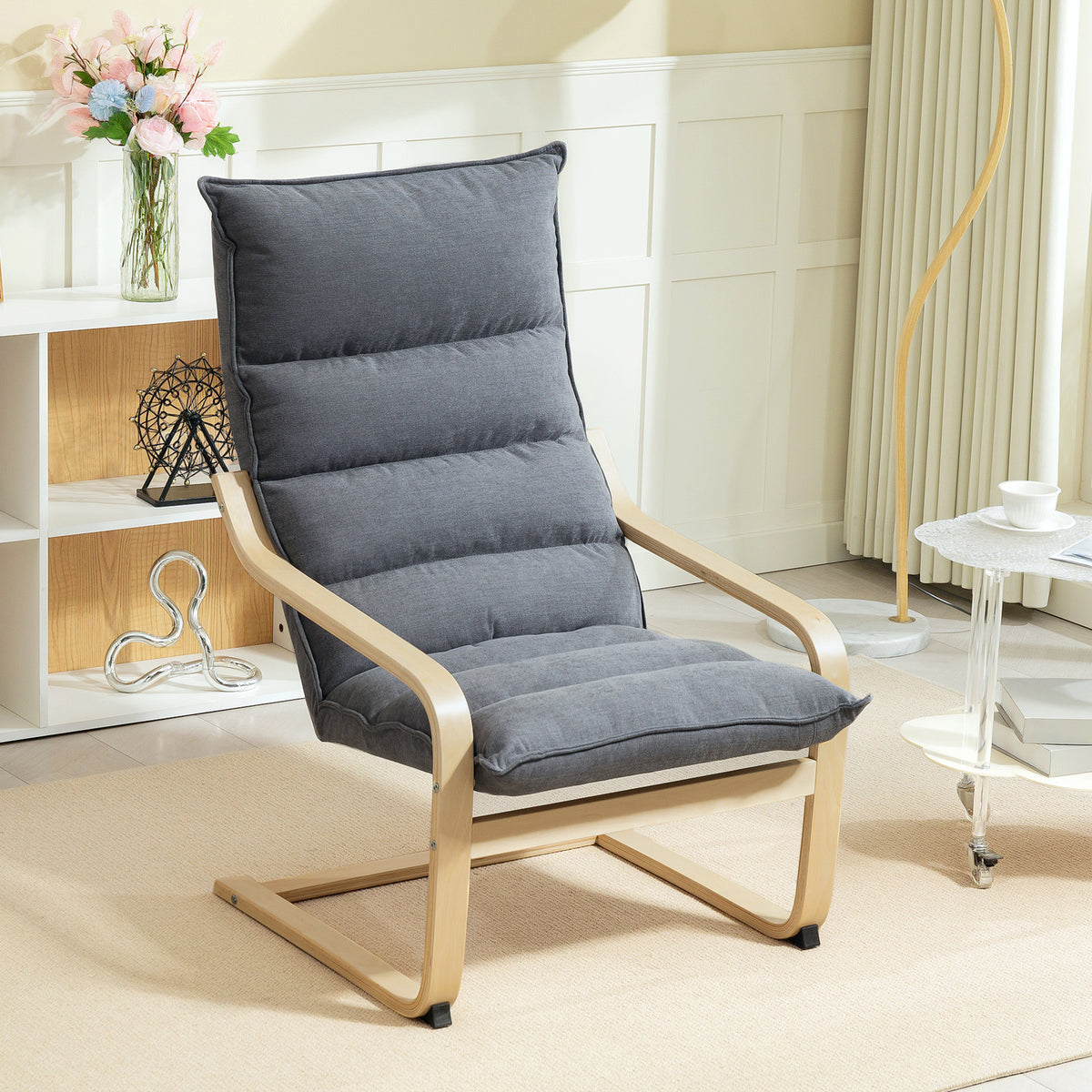 Poltrona da salotto, poltrona relax moderna, poltrona da camera con braccioli curvi, cuscini, 67 x 83 x 105 cm, grigio