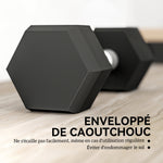 Ensemble d'haltères courtes, lot de 2 haltères hexagonaux recouverts de caoutchouc, acier noir