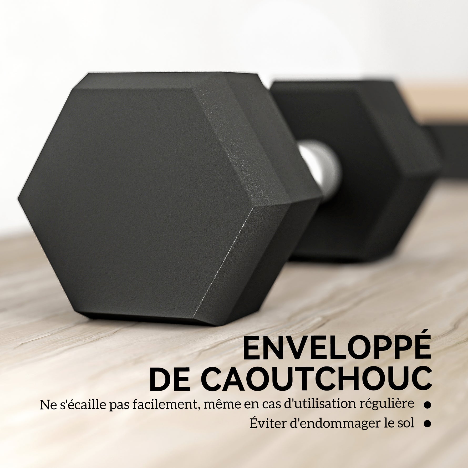 Ensemble d'haltères courtes, lot de 2 haltères hexagonaux recouverts de caoutchouc, acier noir