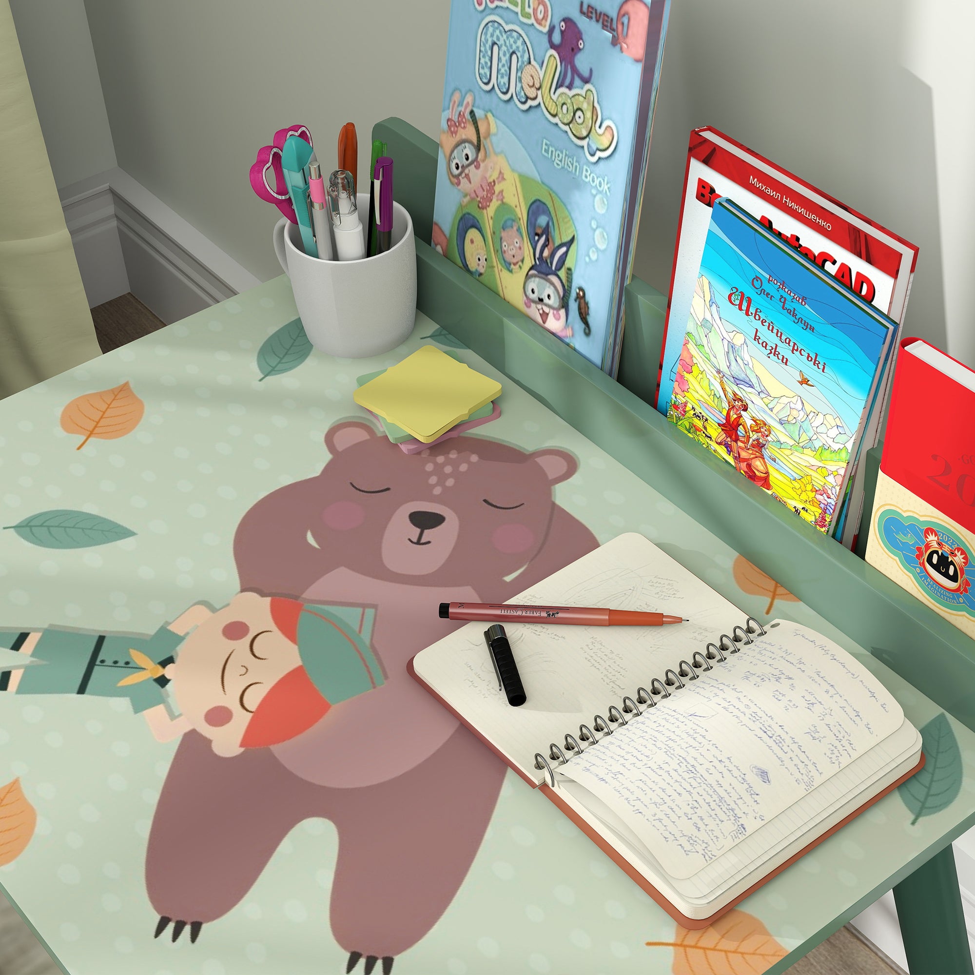 Table Enfant avec Chaise, Ensemble Table et Chaise en Bois pour Dessiner, Jouer, Étudier, Cadeau pour 3-8 Ans, Vert