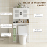 Meuble WC dessus de toilette meuble salle de bain avec placard à porte double et porte-papier 80x19,5x170cm blanc