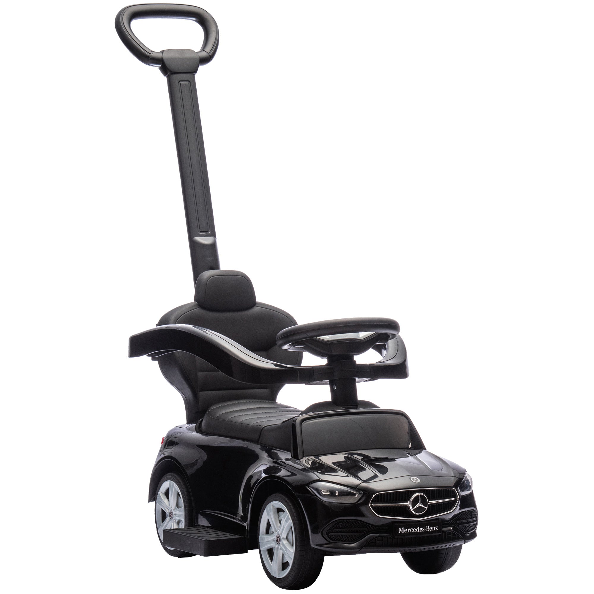 Porteur enfants Mercedes-Benz sous licence, porteur voiture à pousser avec poignée amovible, 91 x 40 x 83 cm, noir