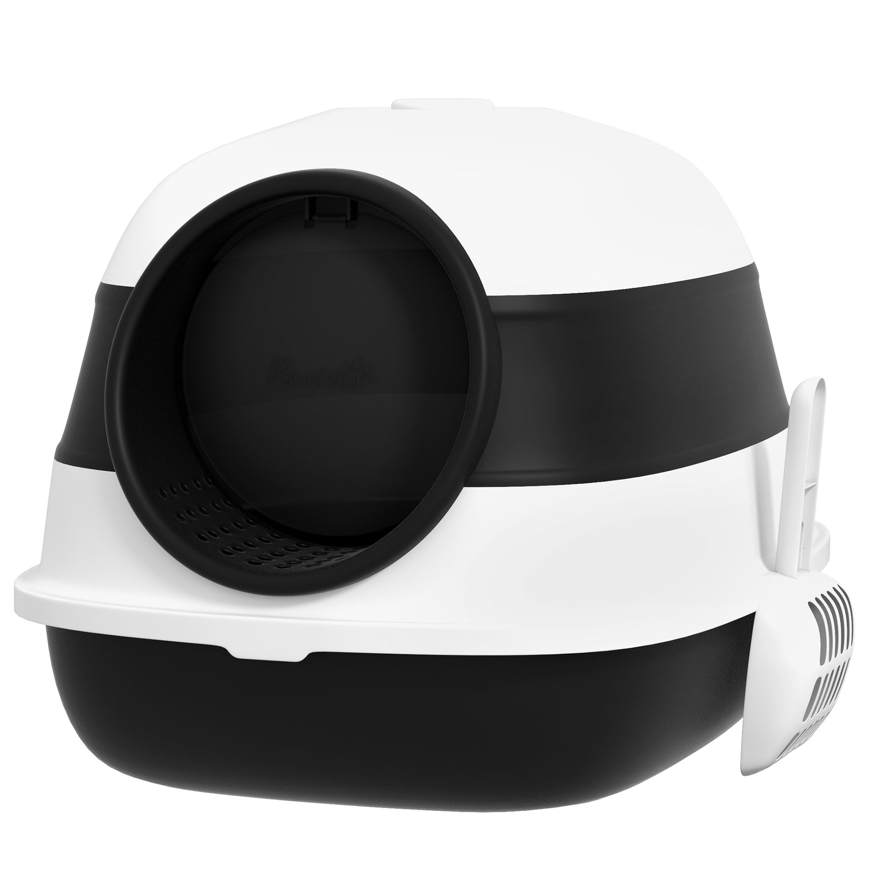 bac à litière pour chat pliable porte battante lucarne + pelle fournis noir blanc