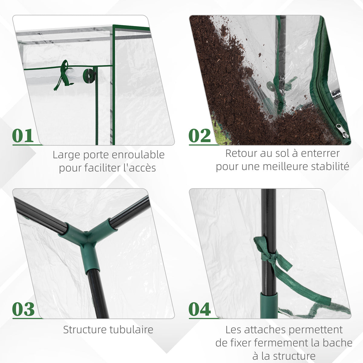 Serre de jardin, serre de balcon, bâche renforcée PVC, châssis en acier, porte zippée enroulable, pour légumes plantes fleurs en toutes saisons intérieur et extérieur, 100 x 50 x 150 cm blanc