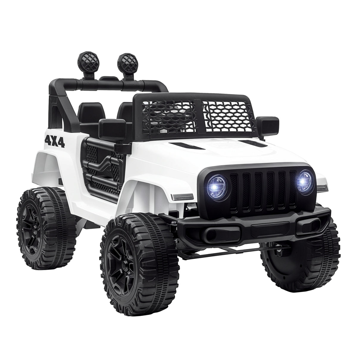 Kids' Electric Car, Rear-Wheel Drive, 12V, 5 km/h Max, Remote Control Included, Light and Sound Effects, Dim. 100L x 65W x 72H cm, White