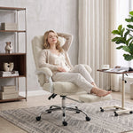 Chaise Bureau Ergonomique, Fauteuil de Bureau Inclinable en Chenille, Hauteur Réglable, Repose-Pieds, Crème