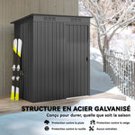 Abri de jardin en métal 1,37 m², cabane de jardin, 2 paires de gants, porte coulissante, 159x106x181cm, gris foncé