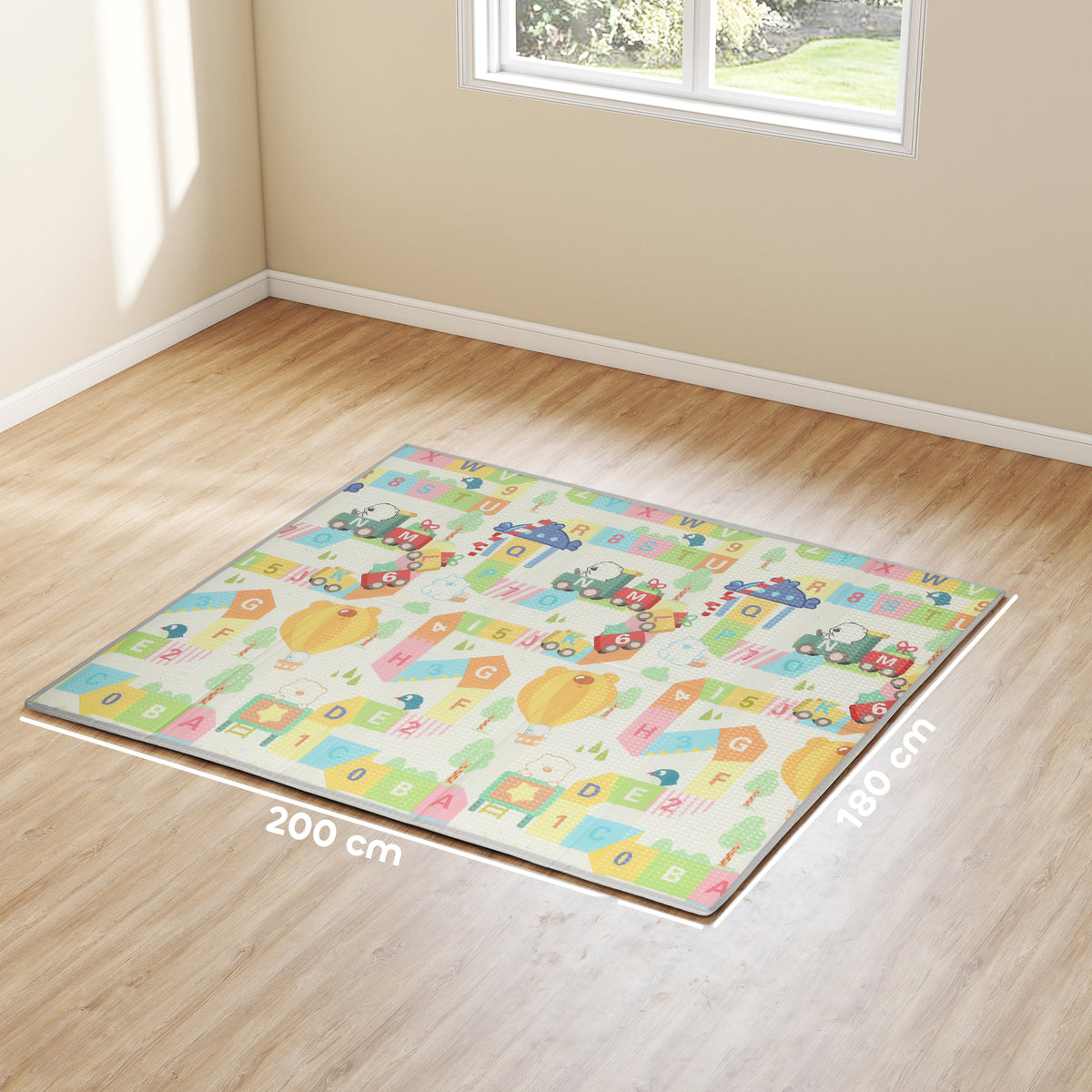 Tapis de jeu pour bébé pliable et réversible, tapis de sol en mousse épais, 200 x 180 x 1,5 cm, multicolore