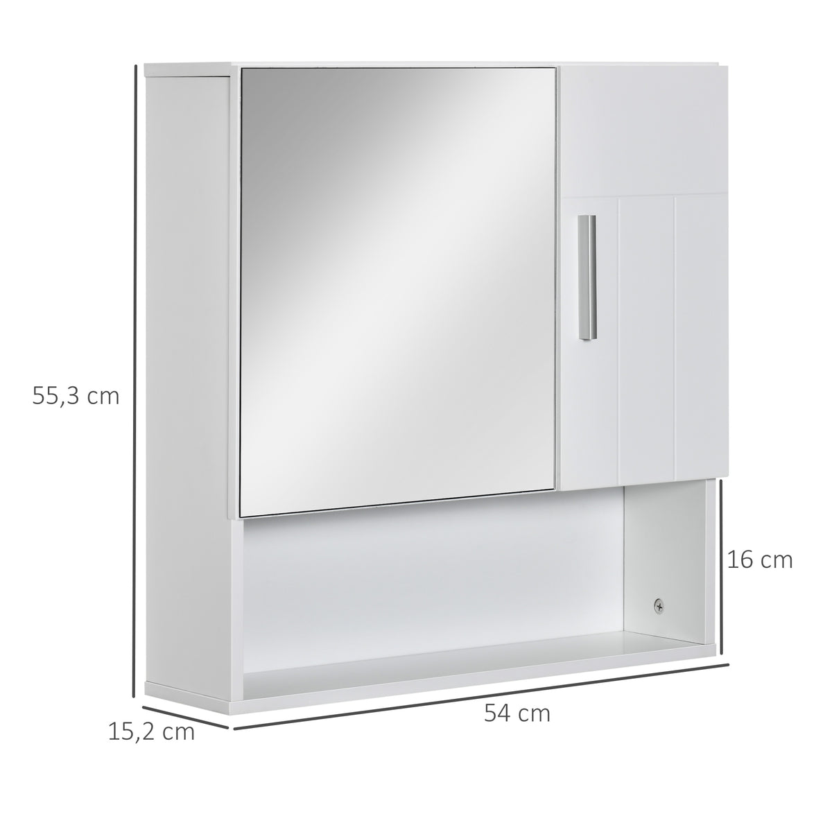Armoire murale miroir de salle de bain avec portes et étagère réglable - dim. 54L x 15,2l x 55,3H cm blanc