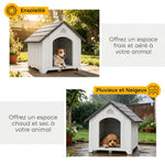 Caseta para perro de exterior, casa para perro de polipropileno impermeable ventilada con suelo elevado 66x55x65cm gris claro