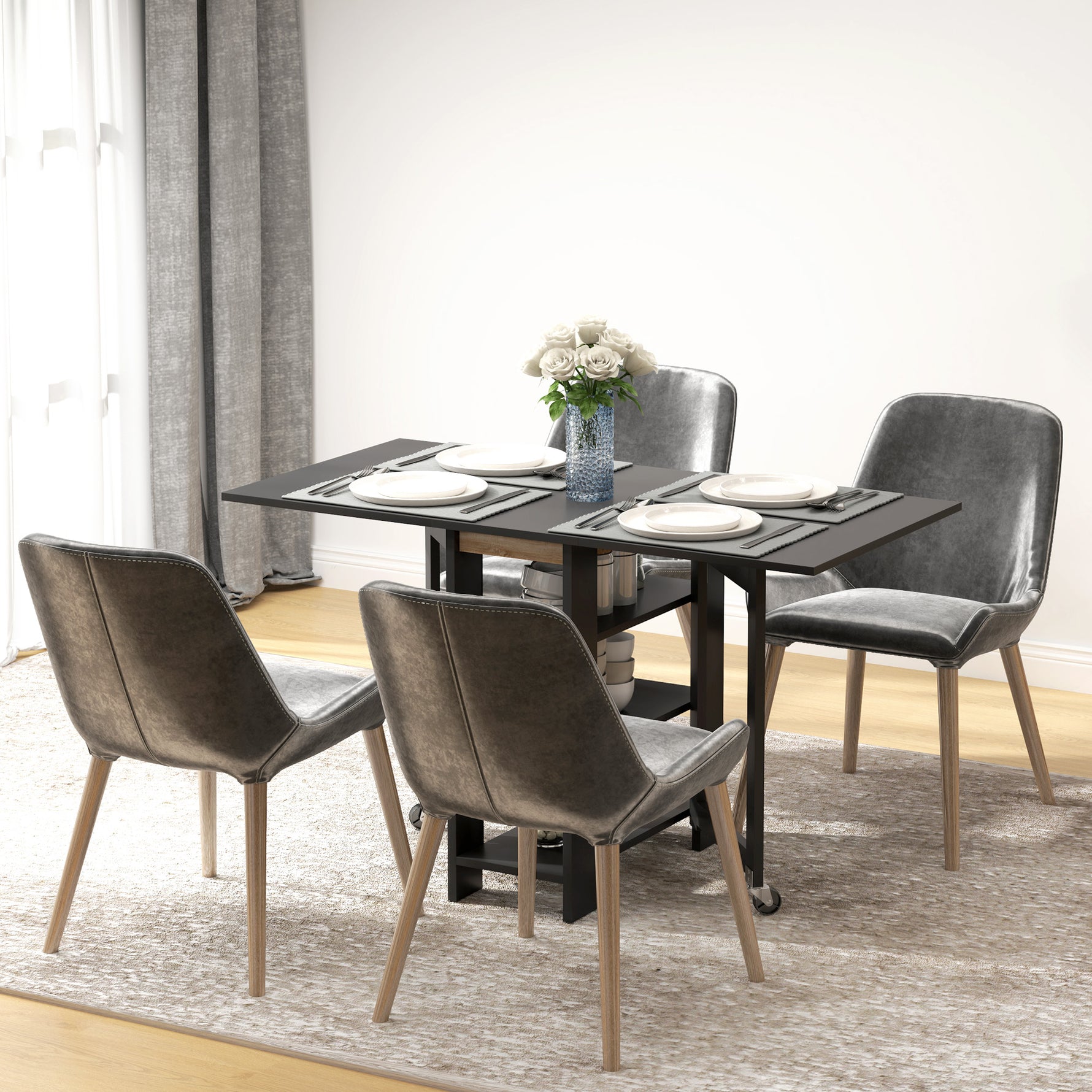 Table de cuisine table de salle à manger pliable amovible 3 étagères 2 abattants design moderne 120 x 60 x 75 cm noir