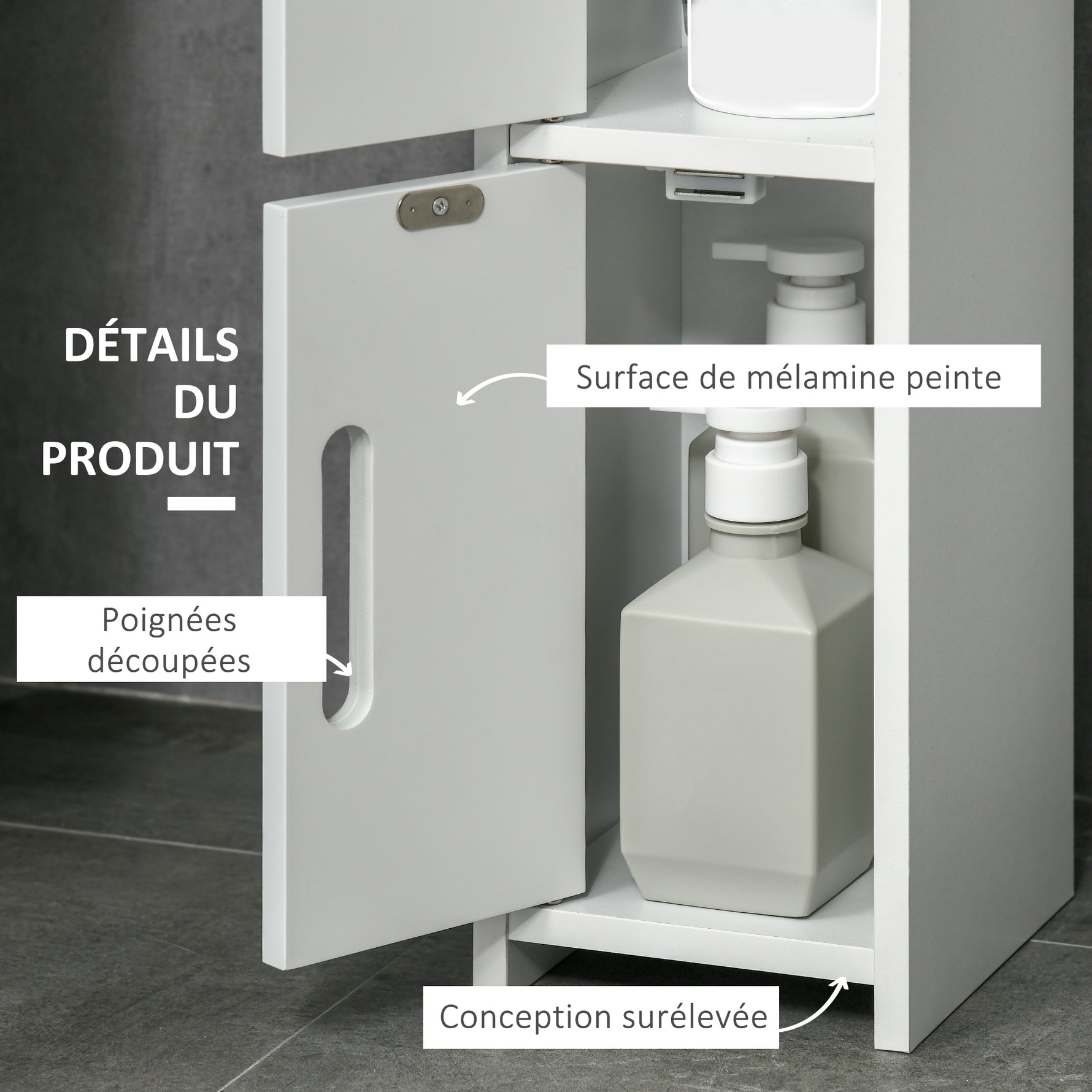 Meuble colonne de salle de bain armoire toilette haute avec étagères et placards - 15 x 17 x 120 cm blanc