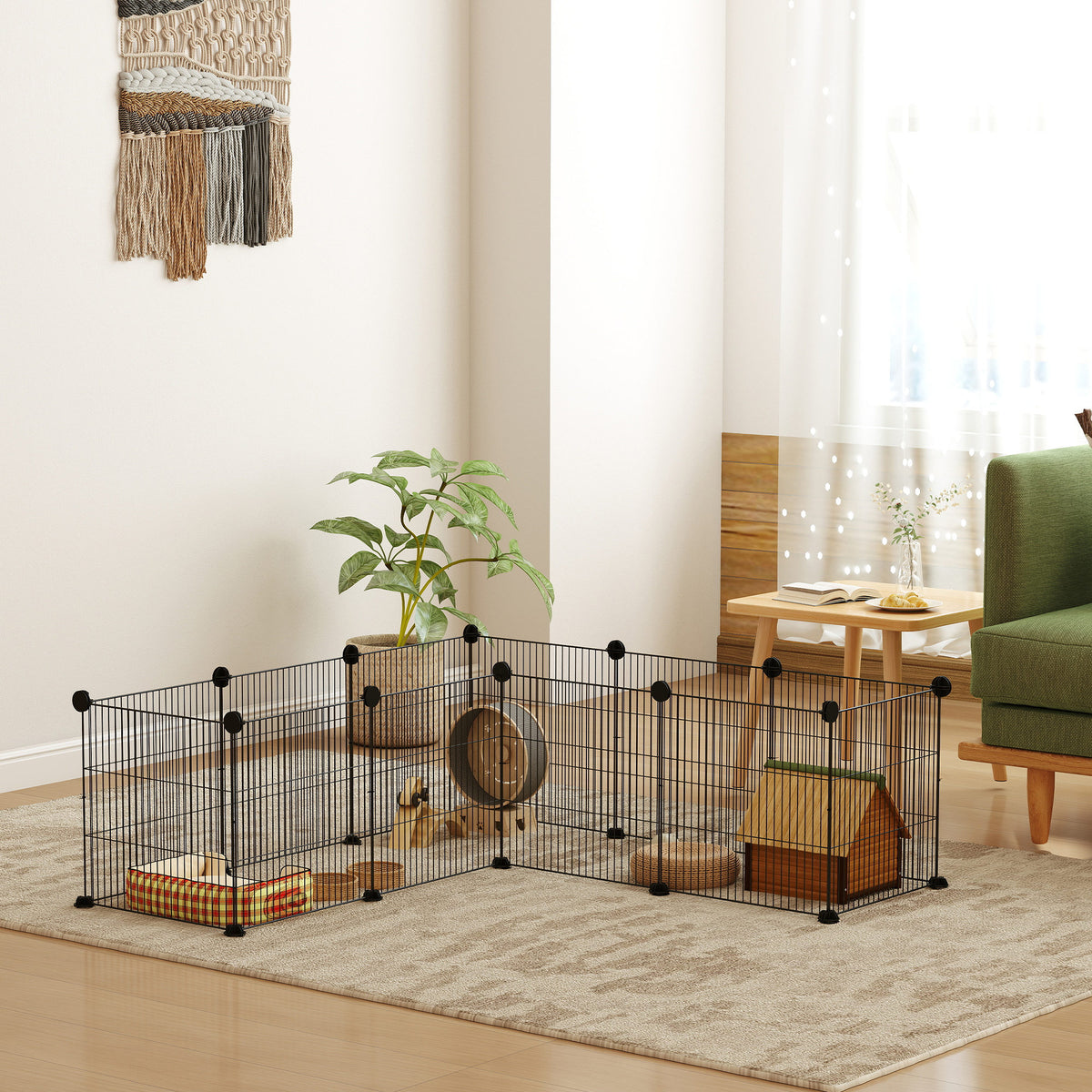Cage parc enclos pour animaux domestiques bords arrondis fil en acier 140 x 70 x 35 cm noir