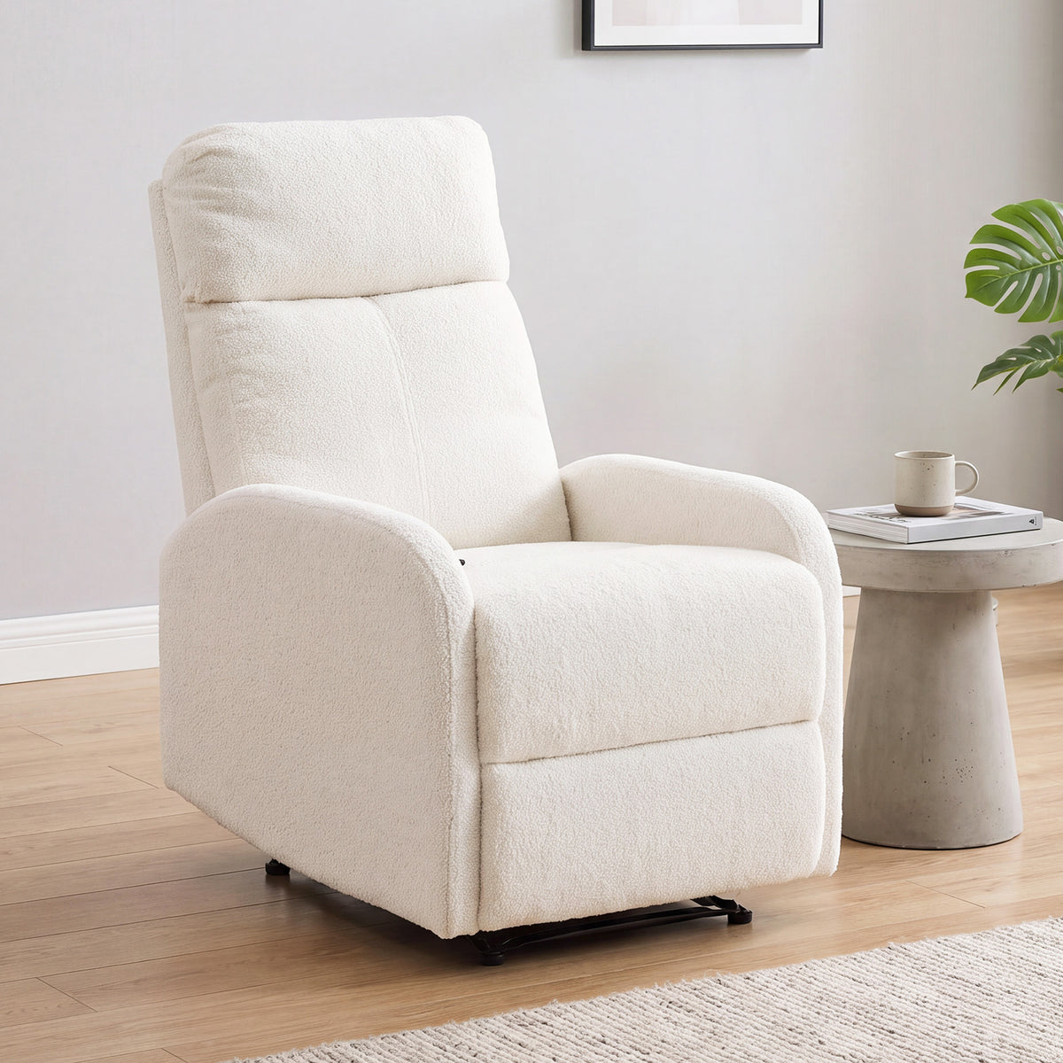 Fauteuil Relax Inclinable, Fauteuil de Relaxation en Peluche Teddy, Assise à Ressorts, Accoudoirs Rembourrés, Crème