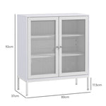 Buffet meuble de cuisine à 3 niveaux avec 2 portes grillagées avec étagère réglable 80 x 37 x 92 cm blanc