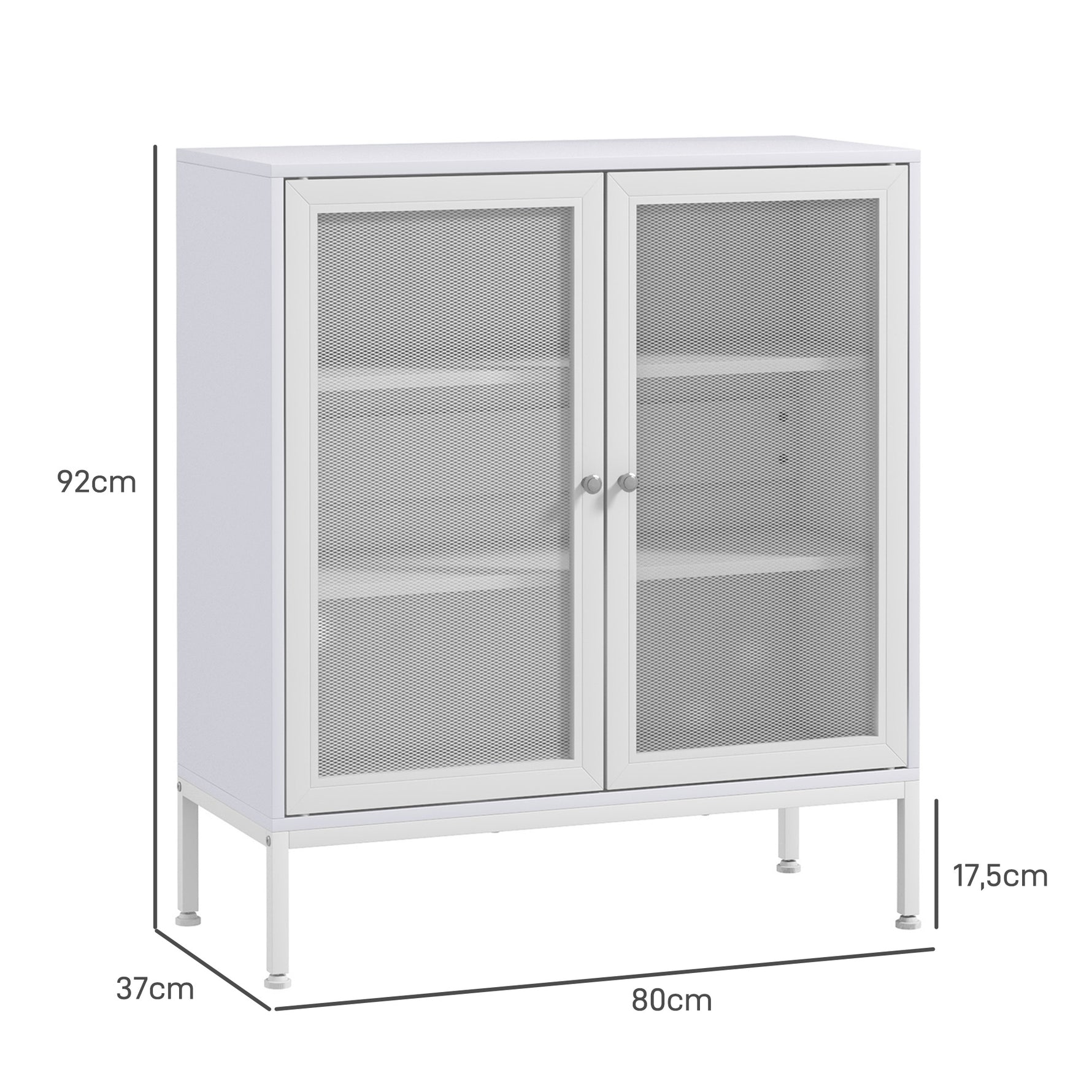Buffet meuble de cuisine à 3 niveaux avec 2 portes grillagées avec étagère réglable 80 x 37 x 92 cm blanc