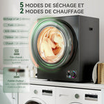 Sèche-linge électrique portable 850W, capacité 33L 4 modes de fonctionnement, acier inoxydable, 49 x 40,5 x 60 cm, noir