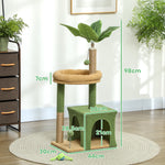 Arbre à chat tour de jeux pour chat avec niche lit griffoirs balles et feuilles artificielles 44 x 30 x 98 cm vert