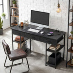 Bureau avec rangement avec prises de courant, 3 tiroirs en tissu et 4 étagères de rangement, 120 x 40 x 76 cm, noir