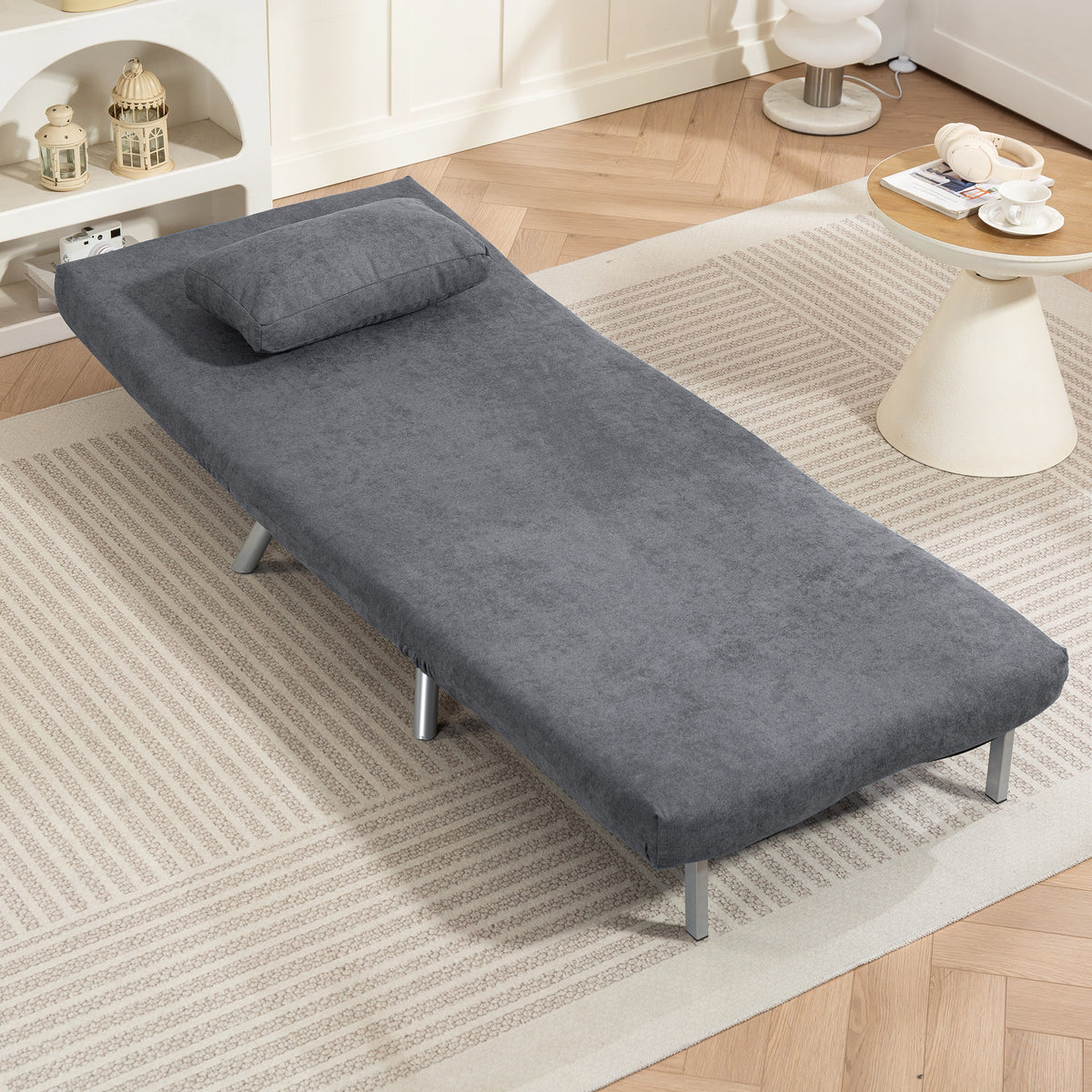 Poltrona letto singola, poltrona convertibile 3 in 1 con schienale regolabile, cuscino, seduta ampia, grigio scuro