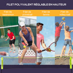 Filet de badminton, filet portable, hauteur ajustable 107-155 cm, avec sac de transport, cadre métallique, noir, jaune