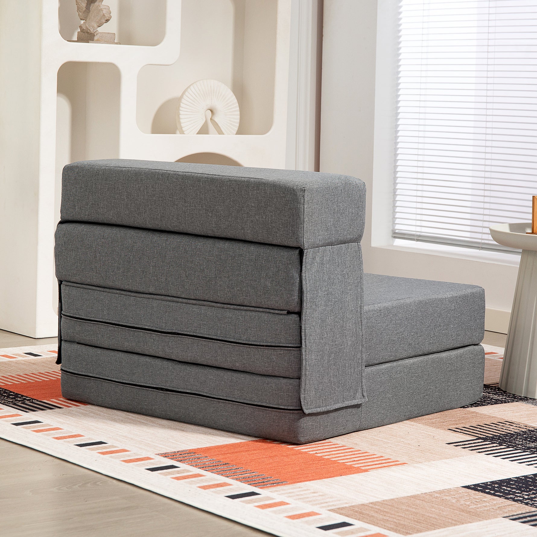 Fauteuil convertible 1 place fauteuil lit pliant, coussin inclus, pour invités, salon, petit espace, charge 120 kg, gris