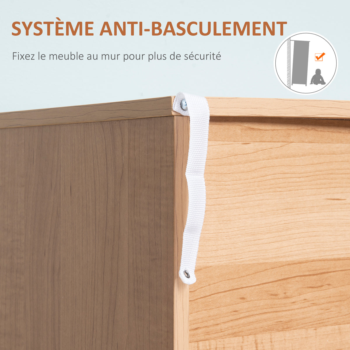 Commode Design scandinave 3 tiroirs coulissants Pieds effilés inclinés Panneaux Particules Aspect Bois Clair