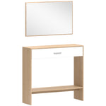 Console meuble + miroir, table console étroite avec tiroir et étagère, style moderne, 91,5 x 27,9 x 85,5 cm, chêne