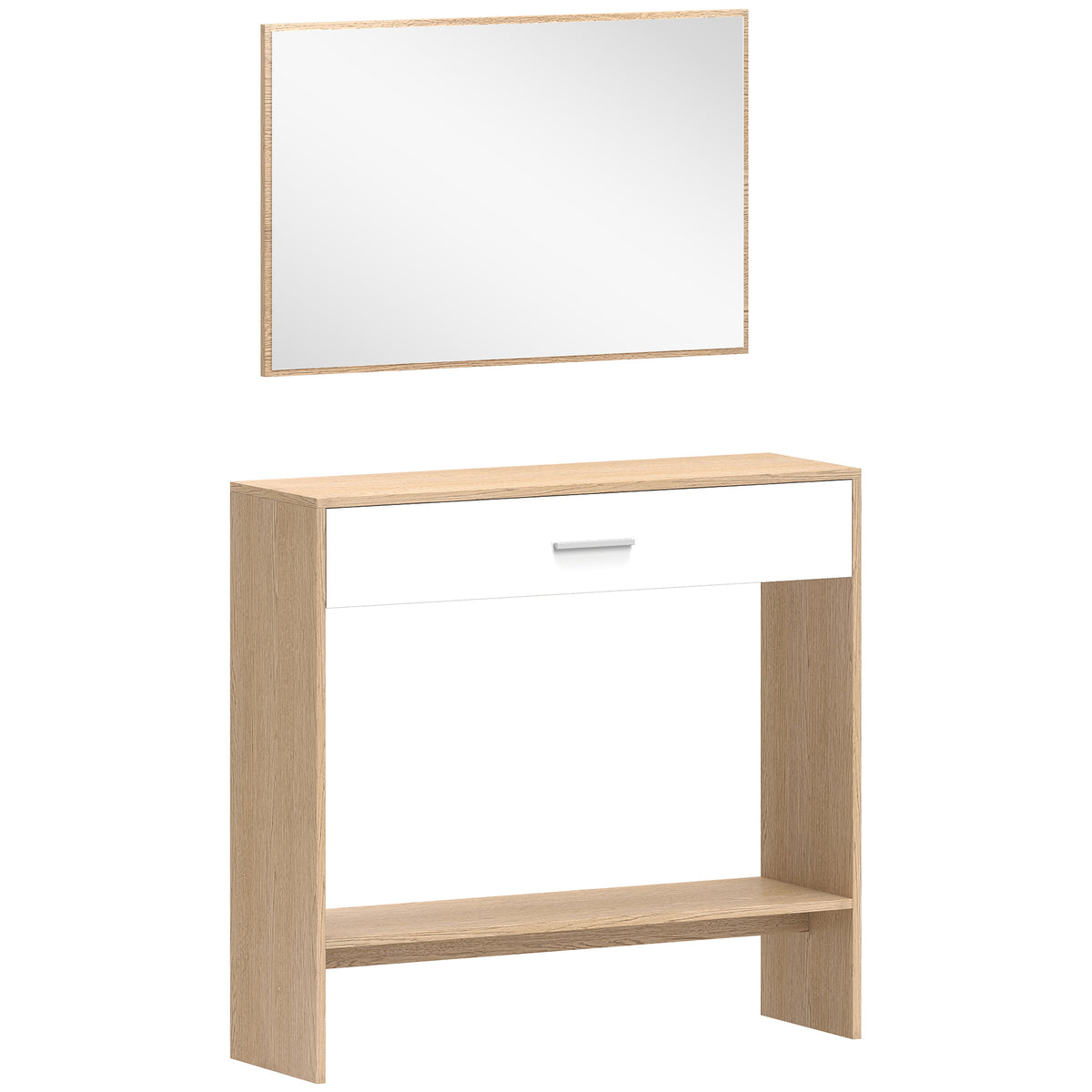 Console meuble + miroir, table console étroite avec tiroir et étagère, style moderne, 91,5 x 27,9 x 85,5 cm, chêne