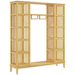 Armoire en bambou avec 2 portes coulissantes, étagères et tringle, grande armoire pour la chambre, 145 x 35 x 165cm