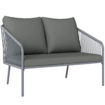 Canapé de jardin 2 places en résine tressée avec coussins canapé d'extérieur accoudoirs cadre en acier 112x72x76cm gris-0