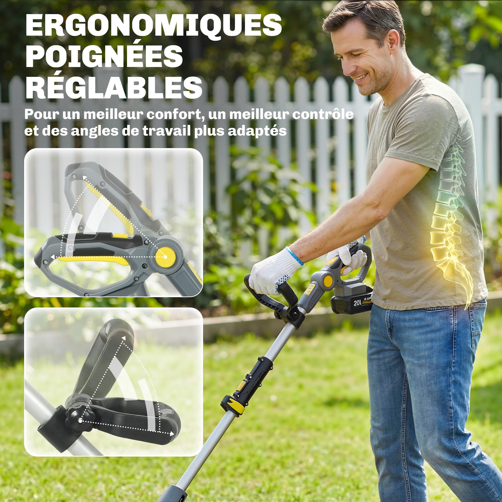 Motobineuse sans Fil Motoculteur Électrique 18V 355W avec 2 Batteries 4,0Ah Léger et Anti-mal de Dos, Largeur 20cm Gris