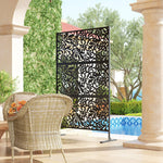 Panneau Brise Vue décoratif Extérieur Claustra Décoratif Jardin 3 Panneaux à motif floral Acier 122 x 45 x 198 cm Noir