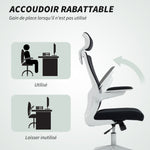 Chaise bureau ergonomique, fauteuil de bureau, accoudoirs relevables, soutien lombaire, appui-tête, 60x63x120cm, noir