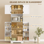 Buffet haut cuisine armoire de cuisine, 4 portes plan de travail 8 porte-épices étagères réglables 60x40x181,5cm blanc