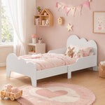Toddler floor bed 70x140 cm with safety rail, slatted base included, and cloud decorations, white